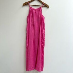 CP Shades Bianca Hot Pink Sleeveless Maxi Dress 100% Linen Pockets Size Small
